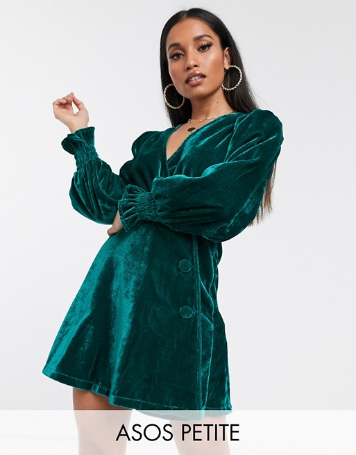 ASOS DESIGN Petite velvet button through wrap mini dress