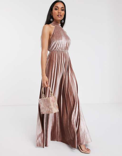 Halter Pleated Maxi Dress