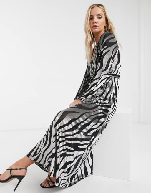 ASOS DESIGN Petite velvet maxi dress in zebra print