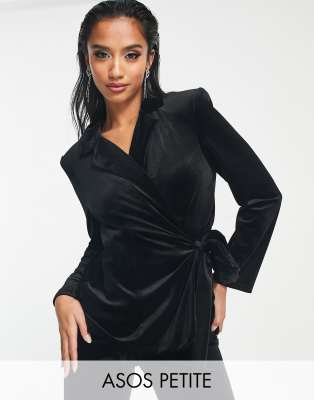 ASOS DESIGN Petite velvet suit blazer with side wrap belt in black - ASOS Price Checker