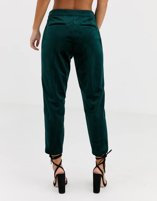 ASOS DESIGN Petite velvet tux slim suit trousers in forest green, 2 of 4
