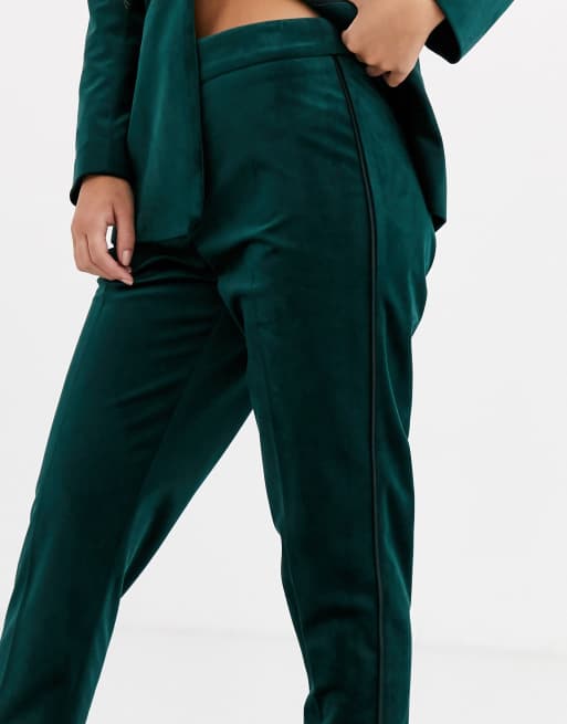 ASOS DESIGN Petite velvet tux slim suit trousers in forest green, 3 of 4