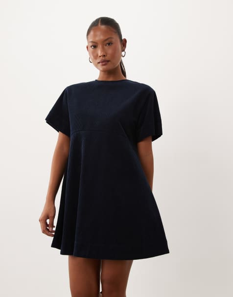 ASOS DESIGN Petite - vestido camisero mini de pana en azul marino - view 1