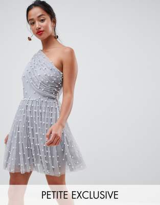 ASOS DESIGN Petite - Vestitino da cerimonia monospalla decorato con perle