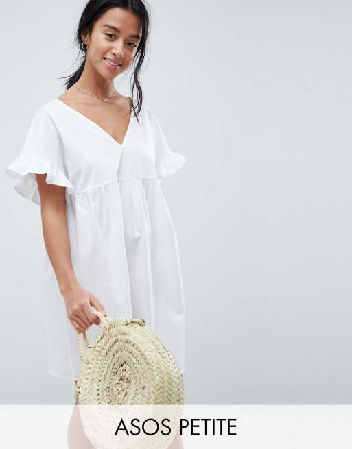 ASOS DESIGN Petite - Vestitino grembiule in cotone con scollo a V sul davanti e sul retro