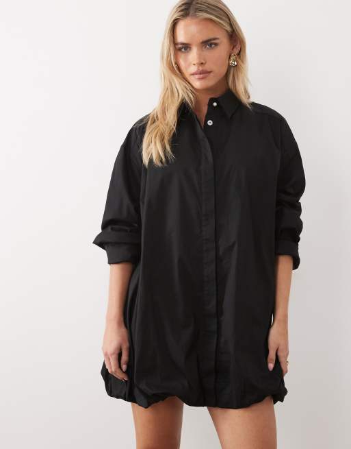 ASOS DESIGN Petite - Vestito camicia corto con polsini ampi e fondo a palloncino nero, 2 di 4