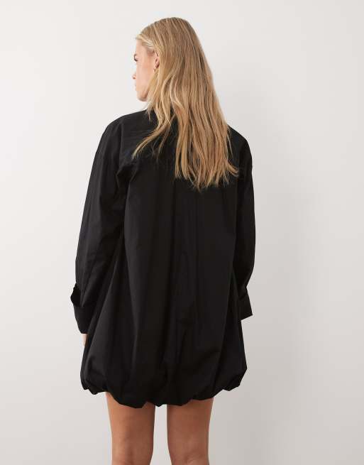 ASOS DESIGN Petite - Vestito camicia corto con polsini ampi e fondo a palloncino nero, 4 di 4