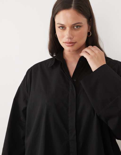 ASOS DESIGN Petite - Vestito camicia corto con polsini ampi e fondo a palloncino nero, 2 di 4
