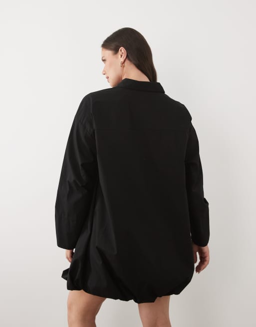 ASOS DESIGN Petite - Vestito camicia corto con polsini ampi e fondo a palloncino nero, 3 di 4