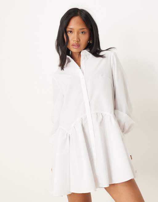 ASOS DESIGN Petite - Vestito camicia corto con polsini ampi e tasche oversize bianco, 3 di 4