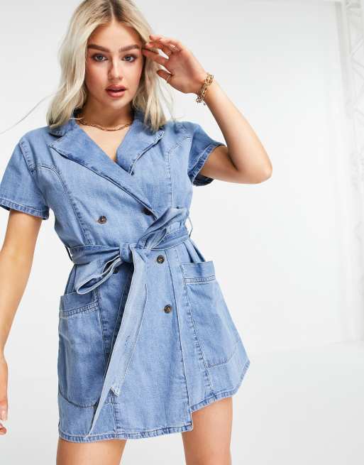 ASOS DESIGN Petite - Vestito camicia di jeans doppiopetto lavaggio medio, 3 di 4