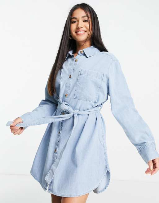 ASOS DESIGN Petite Vestito camicia oversize in denim morbido