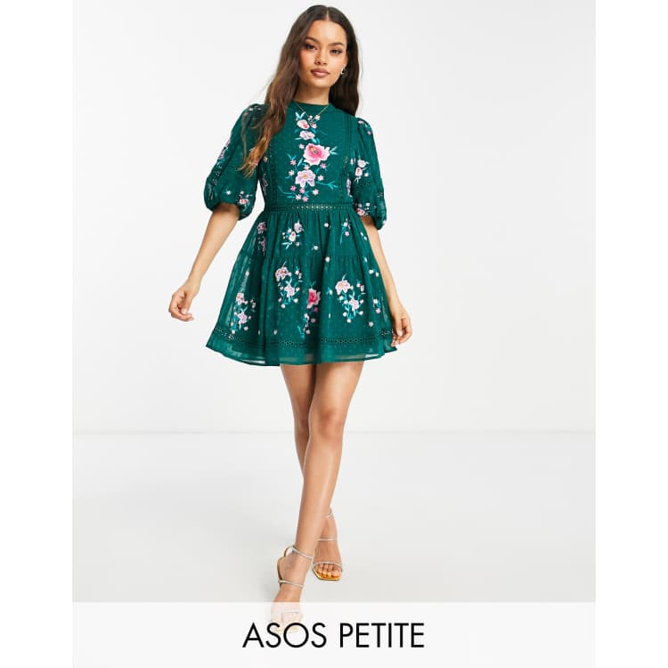 ASOS DESIGN Petite Vestito corto accollato verde bosco in