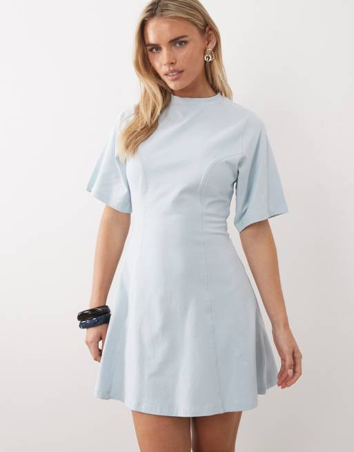 ASOS DESIGN Petite - Vestito corto avvitato azzurro con dettaglio cuciture
