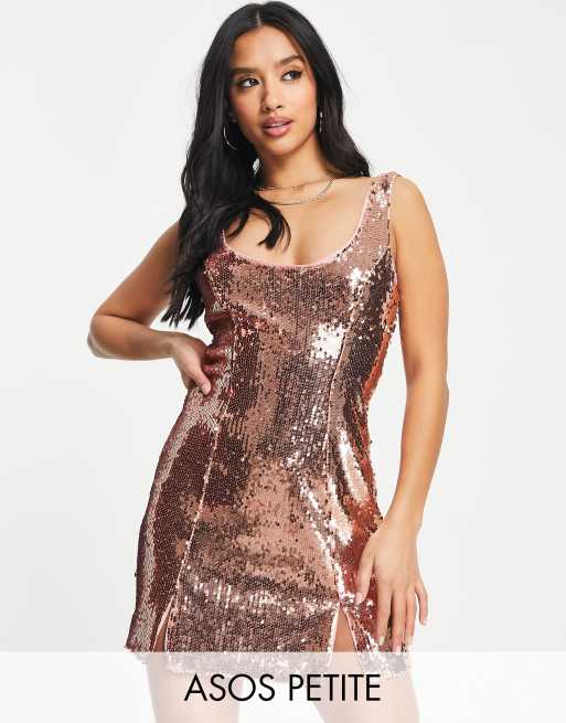Asos Donna Abbigliamento Vestiti Vestiti paillettes Vestito corto con scollo rotondo e paillettes ASOS DESIGN Petite 