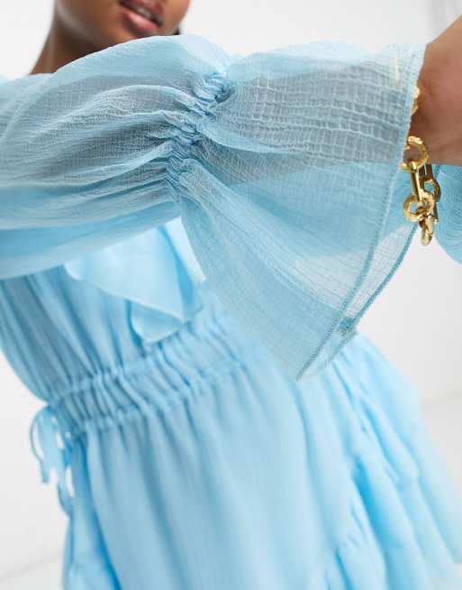 ASOS Luxe - Vestito lungo in tulle blu con volant