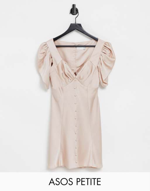ASOS DESIGN Petite - Vestito da giorno corto con bottoni e spalle drappeggiate