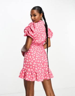 ASOS DESIGN Petite Vestito da giorno corto rosa a fiori bianchi