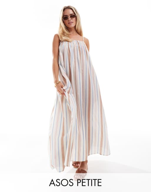ASOS DESIGN Petite - Vestito da mare a trapezio a righe multicolore