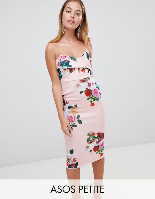 ASOS DESIGN Petite - Vestito floreale in tessuto scuba a fascia con incrocio sul davanti