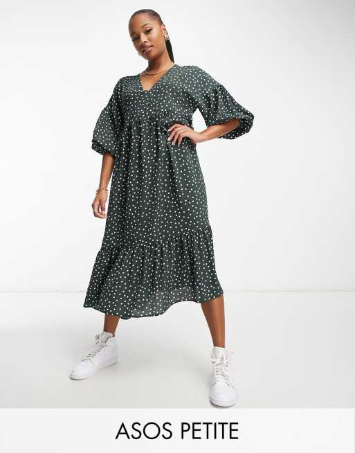 ASOS DESIGN Petite - Vestito grembiule midi verde bottiglia a pois