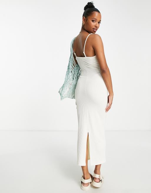 ASOS DESIGN Petite - Vestito midi con cut-out e spalline sottili color crema, 2 di 4