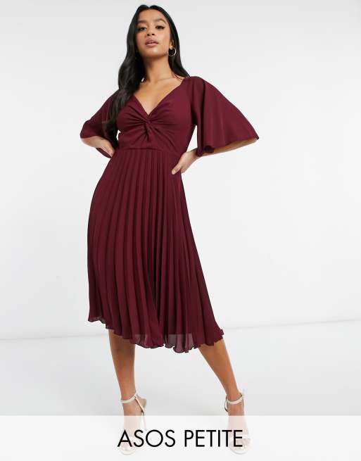 ASOS DESIGN Petite - Vestito midi con gonna a pieghe maniche con volant e incrocio frontale
