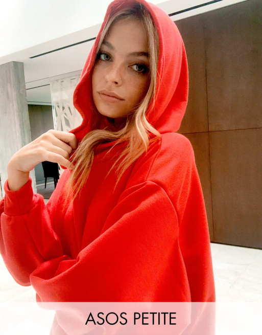 ASOS DESIGN Petite - Vestito stile felpa con cappuccio corto rosso