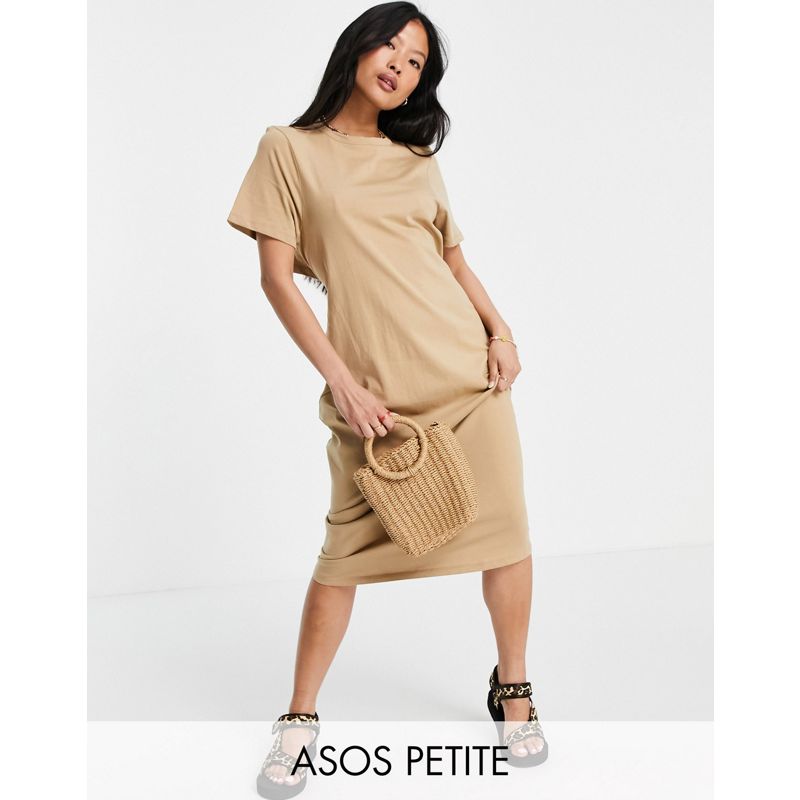 Donna VJsNX DESIGN Petite - Vestito t-shirt midi oversize cammello con cut-out sul retro