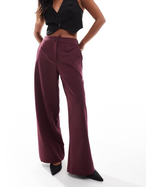 ASOS DESIGN Petite – Vinröda, figursydda byxor med raka ben och avslappnad passform , 5 av 5