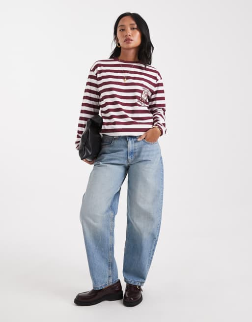 ASOS DESIGN Petite – Vintageblå, smala jeans med barrelben 