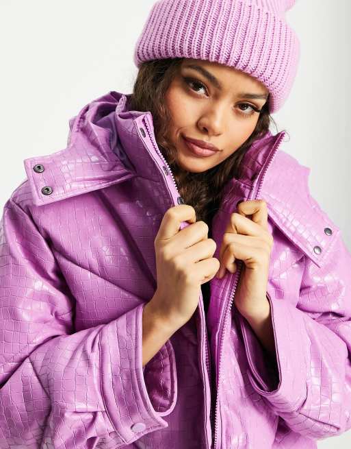 Pink cropped vinyl puffer jacket best sale