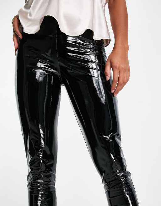 ASOS DESIGN high shine vinyl pants with diamante side lace up flare in  black