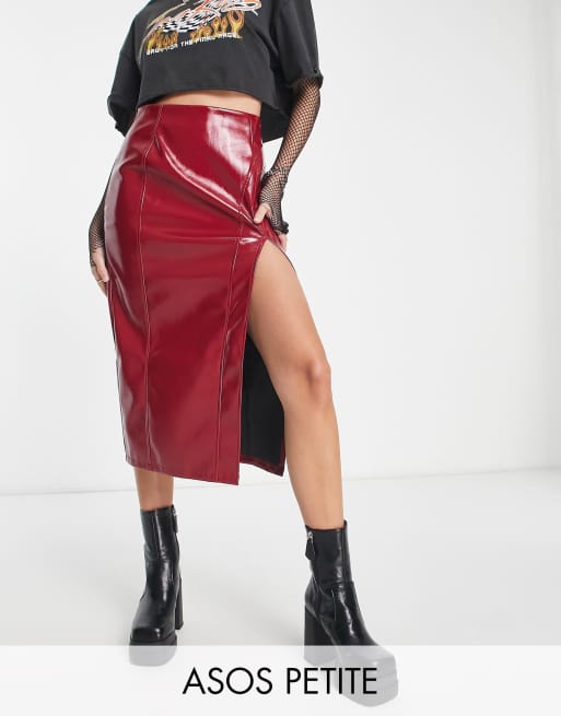 ASOS DESIGN leather look leggings with side split in red