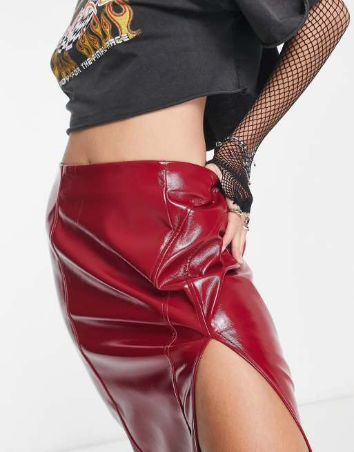 Topshop PETITE Burgundy Faux Leather PU Hardware Mini Skirt