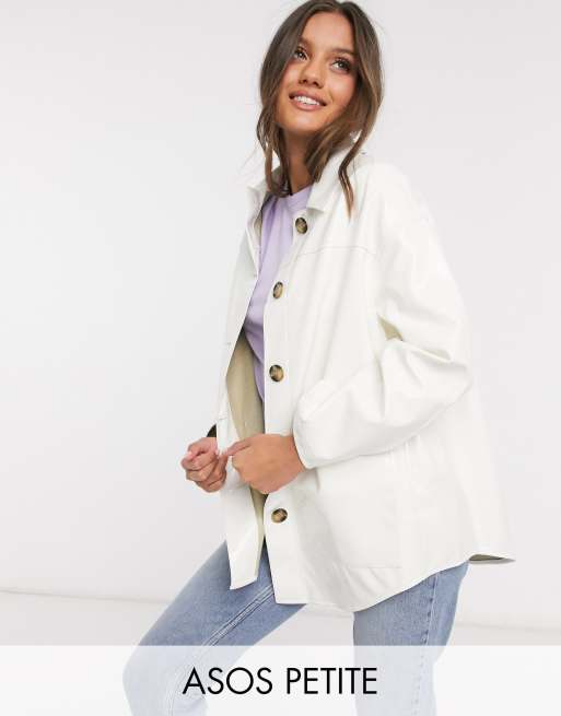 ASOS DESIGN Petite vinyl shacket in cream | ASOS