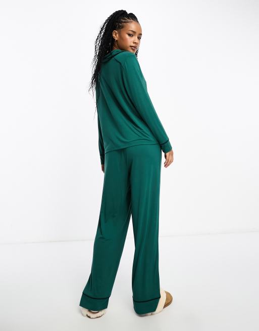 ASOS DESIGN Petite viscose long sleeve shirt pants pajama set