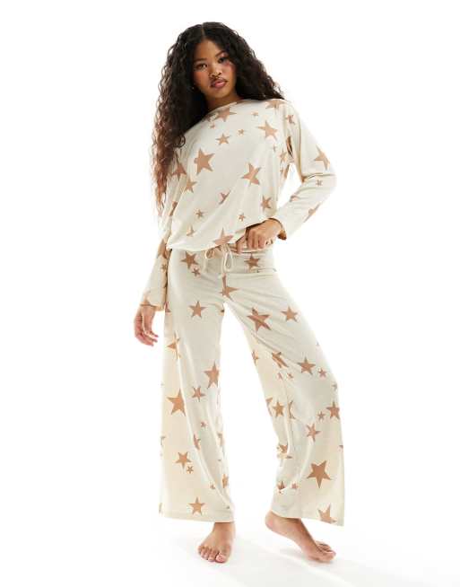 ASOS DESIGN Petite viscose star long sleeve top & pants pajama set