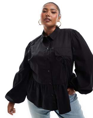 ASOS DESIGN Petite volume puff sleeve smock top in black