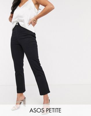 ASOS DESIGN Petite - Vormgevende jeans met smalle pijpen en hoge taille in zwart