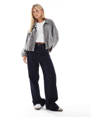 Asos Petite Asos Design Petite Washed Ruched Funnel Neck Jacket In Gray