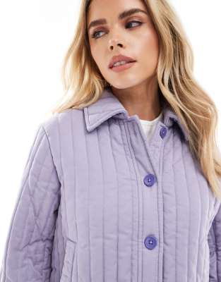 Asos Petite Asos Design Petite Washed Tencel Quilted Shacket In Blue