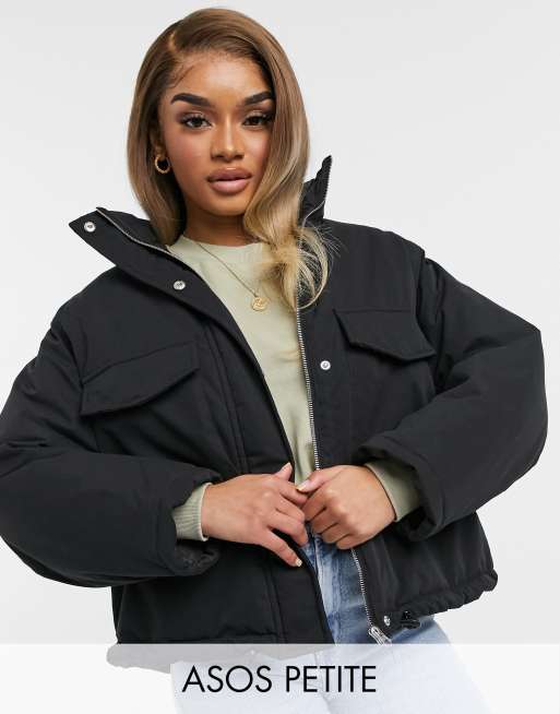 ASOS DESIGN Petite – Wattierte Jacke zum Überziehen in Anthrazit - GREY
