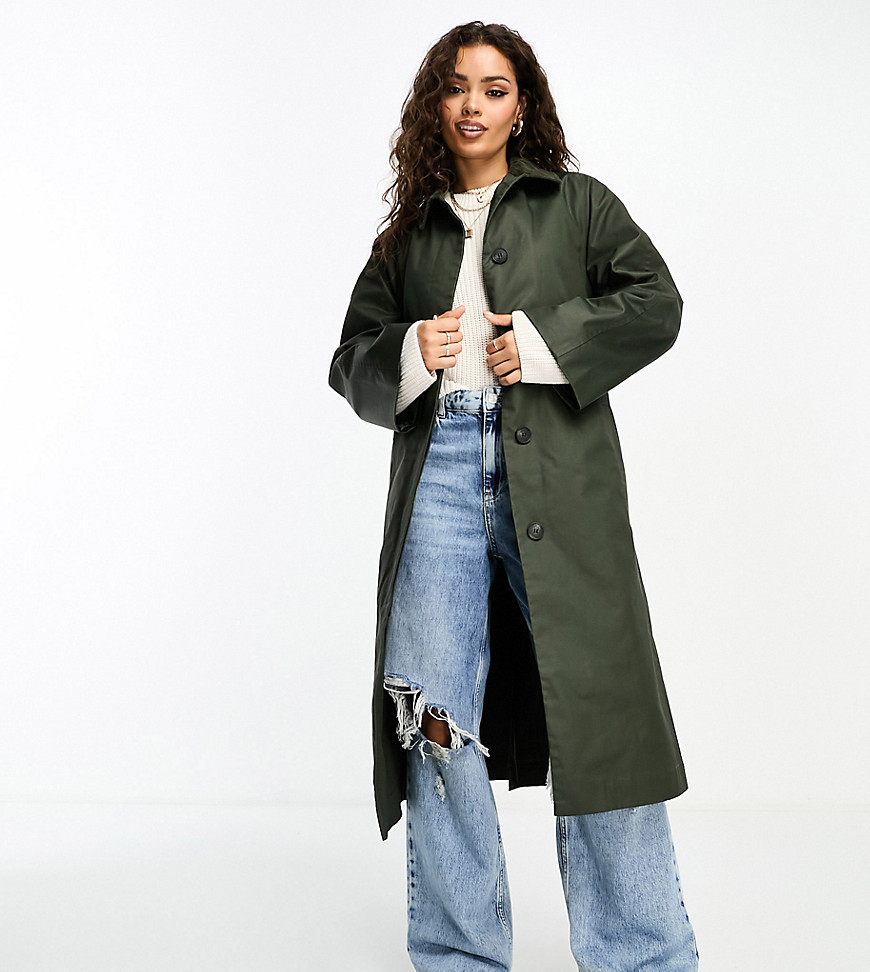 Asos Petite Asos Design Petite Wax Trench With Cord Collar In Olive-green