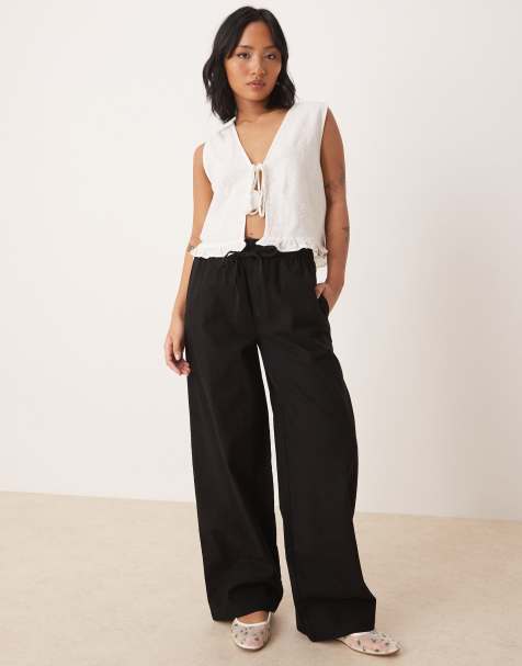 ASOS DESIGN Petite linen look pull on trousers in black 