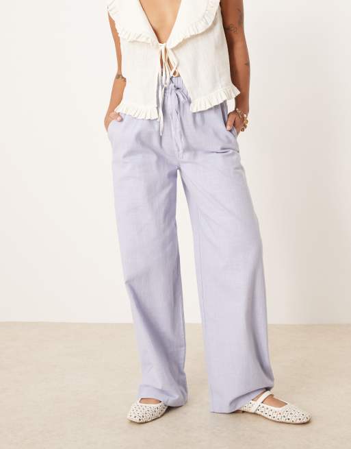 ASOS DESIGN Petite – Wciągane niebieskie spodnie z imitacji lnu, 2 z 5