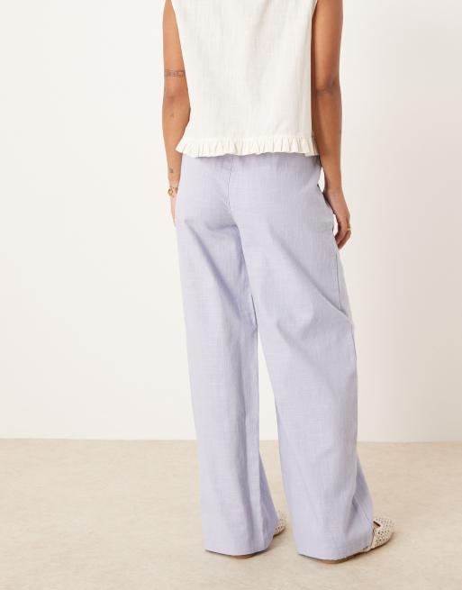 ASOS DESIGN Petite – Wciągane niebieskie spodnie z imitacji lnu, 3 z 5