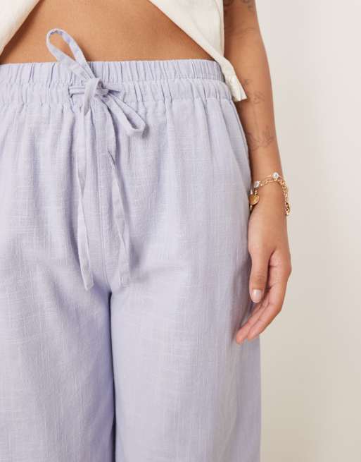 ASOS DESIGN Petite – Wciągane niebieskie spodnie z imitacji lnu, 4 z 5