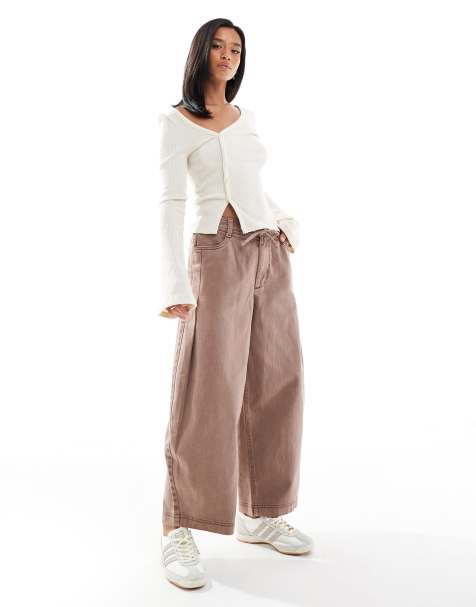 ASOS DESIGN Petite – Wciągane spodnie barrel z zaszewką z przodu w spranym beżoworóżowym kolorze - view 1