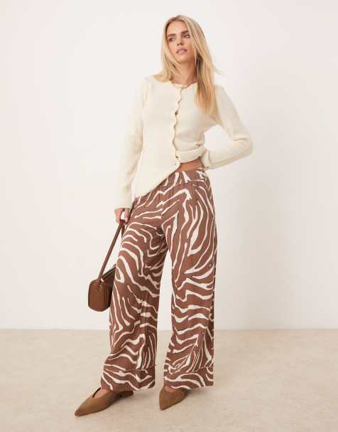 ASOS DESIGN Petite cheesecloth pull on trousers in zebra print